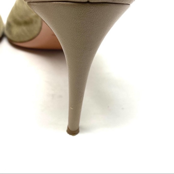 Aquazzura Estelle Leather Suede Cream Grey Taupe Ankle Tie Peep Toe Heels - Picture 11 of 13